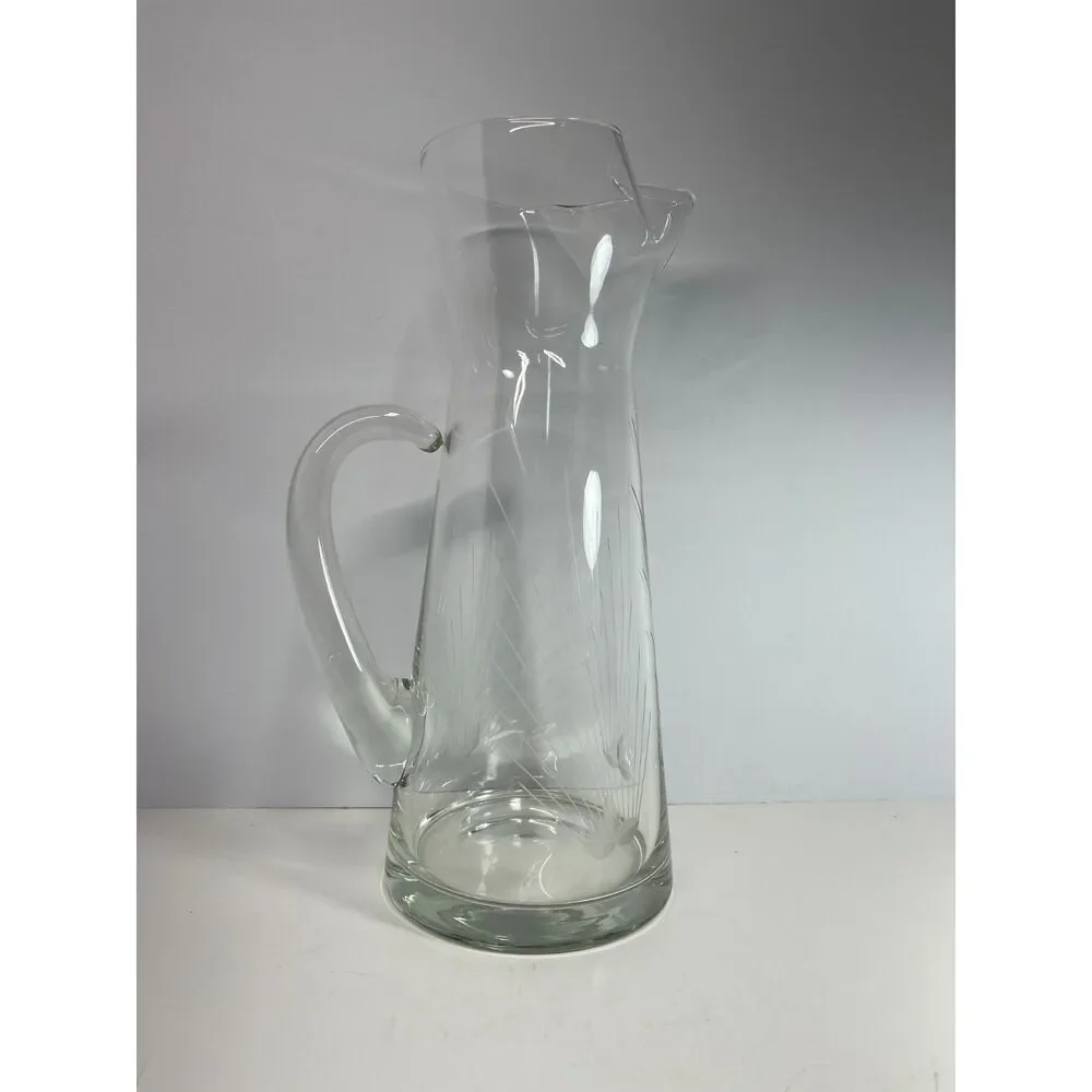 Vintage MCM Atomic Starburst Etched Glass Cocktail Pitcher Carafe 10